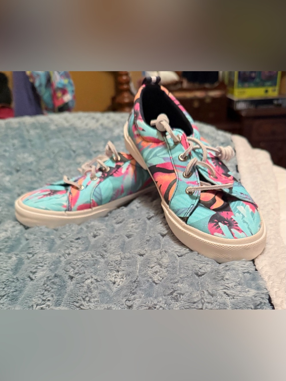 Sperry Tropical Canvas Sneakers - Teal & Pink
